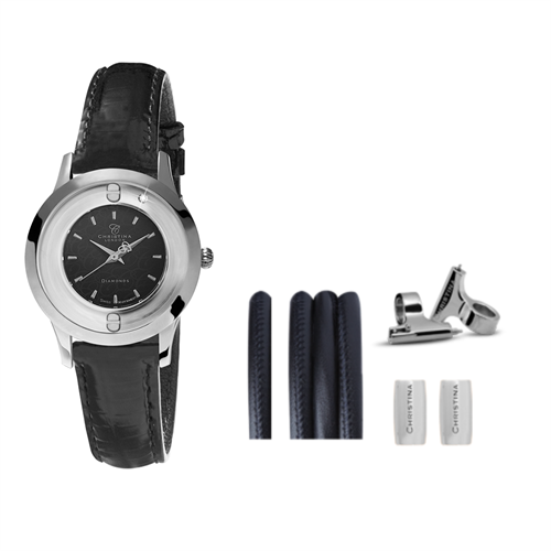 Collect ur med Sort skive + Watch Cord Set 32 mm- sølvfarvet Kampange